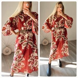 Zara Linen blend kaftan tunic dress print